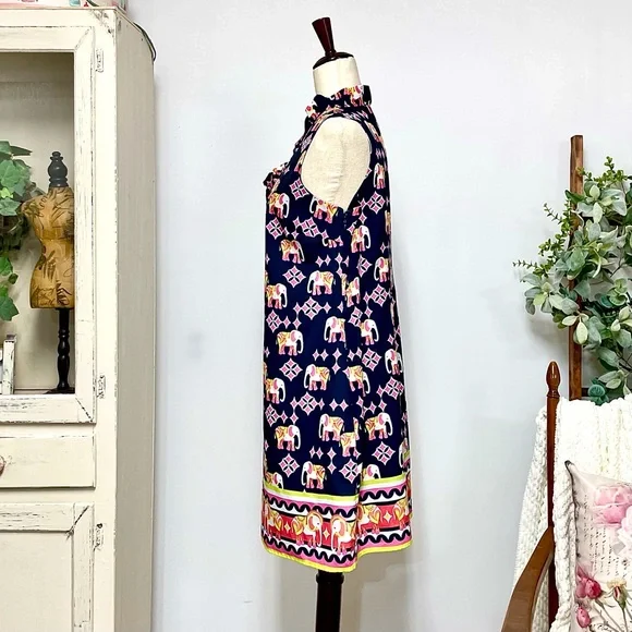 Crown& Ivy Elephant Print Sleeveless Shift Dress Navy Size 6 - Picture 5 of 10